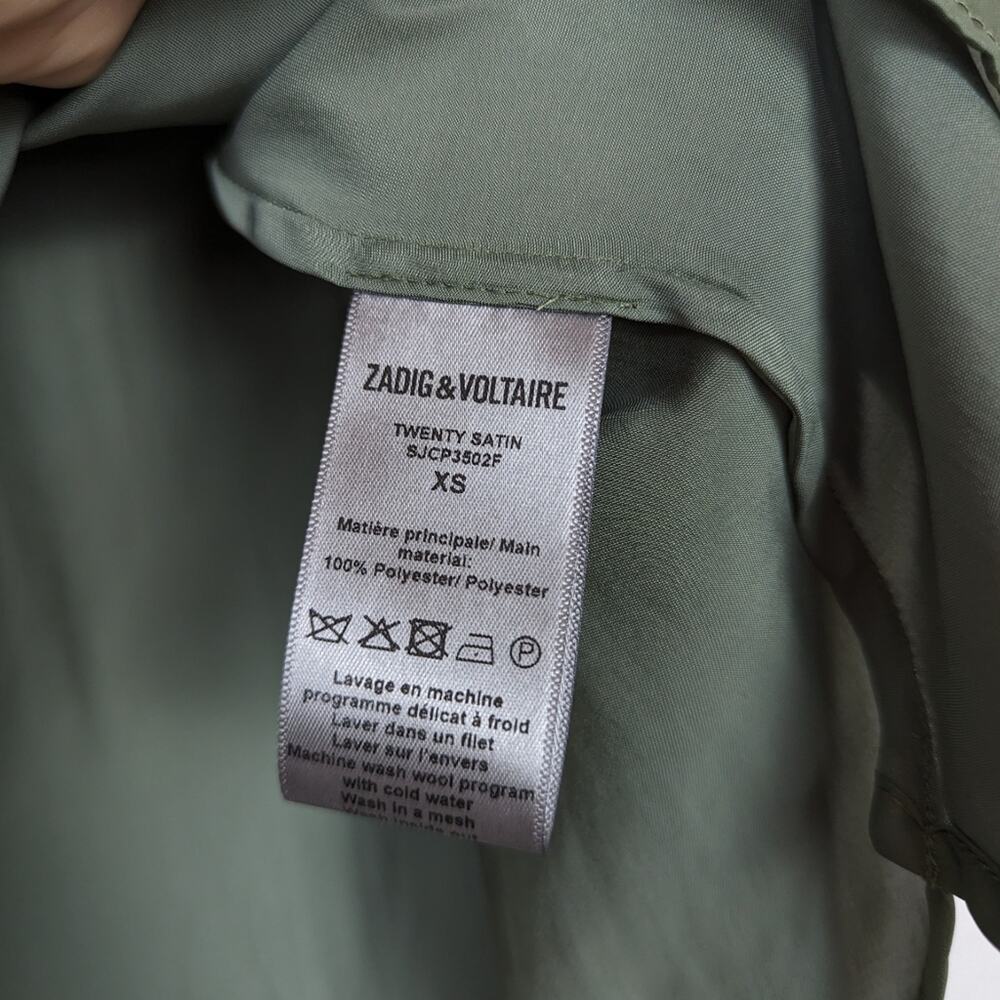 Zadig & Voltaire Green Twenty Ruched Sleeve Satin Blouse Size XS - Picture 6 of 7